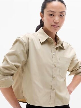 Athleta Women's Button-Down Shirt in Beige